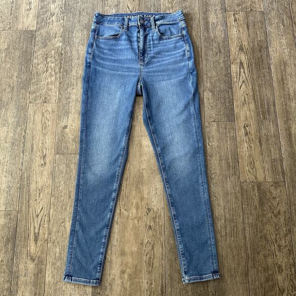 American Eagle SUPER HIGH RISE JEGGING Sz 6 Short Blue Jeans Denim Pants 26x27.5 - Picture 1 of 11